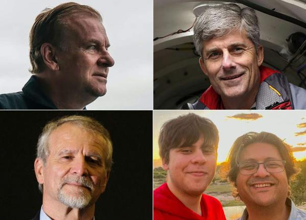 Collage of Titan submersible passengers, including Hamish Harding, Stockton Rush and Suleman Dawood, prior to Titanic Expedition Mission 5