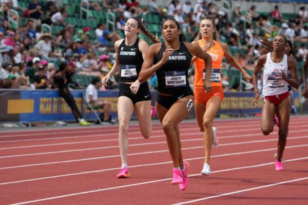 Female athletes running a race at the 2024 NCAA Track and Field Champio<em></em>nships on Jun. 8, 2024.