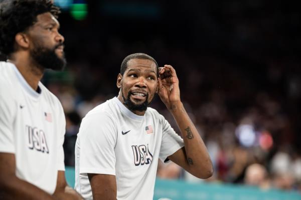 Kevin Durant of USA looks on during the quarterfinal between USA and Brazil