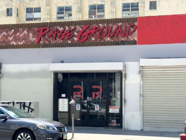 Exterior of LA's Rage Ground with a red sign