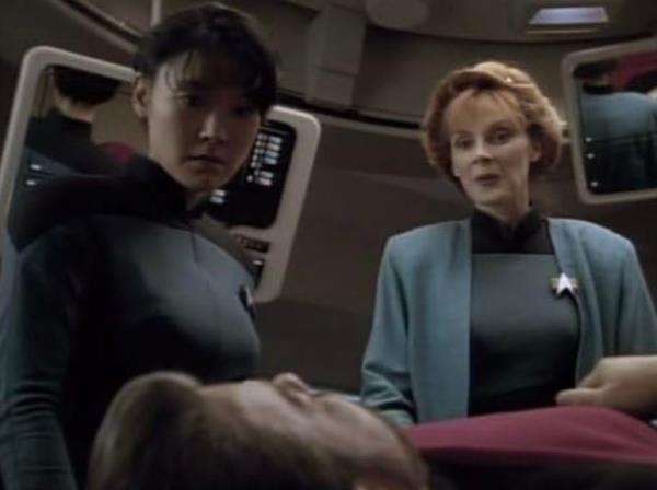 Patti Yasutake (left) in the hit 1987 film "Star Trek: The Next Generation."