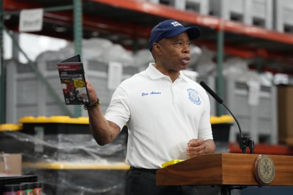 Mayor Eric Adams speaks during a news co<em></em>nference on Operation Padlock to Protect on Wednesday, July 31, 2024 in The Bronx, N.Y.