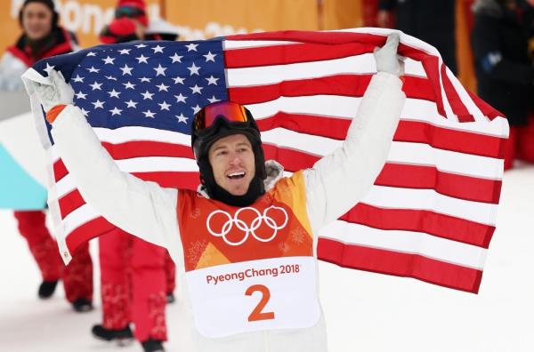 Gold medalist Shaun White of the United States celebrates during the Snowboard Men's Halfpipe Final on day five of the Pyeo<em></em>ngChang 2018 Winter Olympics at Phoenix Snow Park on February 14, 2018 