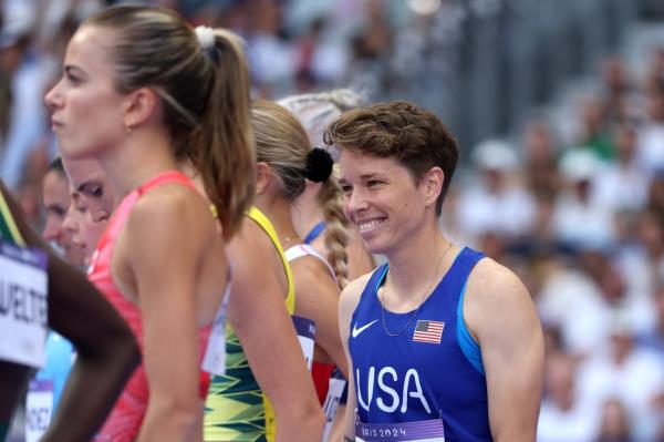 Nikki Hiltz of Team United States participating in Women's 1500m Round 1 during the 2024 Olympic Games at Stade de France, Paris