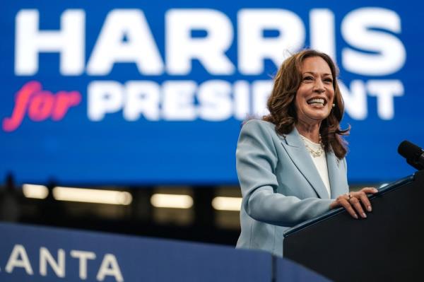 Kamala Harris at a campaign rally in Atlanta, Georgia, on July 30, 2024.