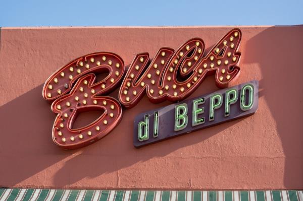 Exterior view of Buca di Beppo signage is seen on May 22, 2021 in Pasadena, California