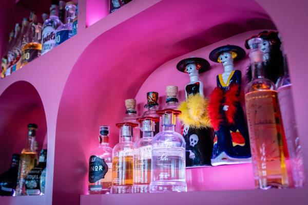 Bottles of tequila on the shelf at the restaurant Meximodo in Metuchen, New Jersey on Wednesday July 31, 2024.
