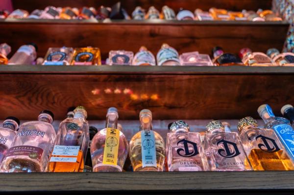 Bottles of tequila on the shelf at the restaurant Meximodo in Metuchen