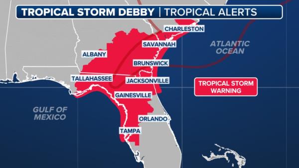 Tropical weather a<em></em>lerts have been issued for Tropical Storm Debby.