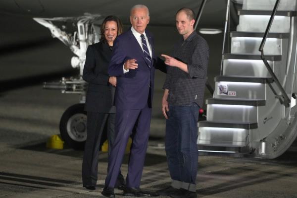 Gershkovich greeted by President Joe Biden and Vice President Kamala Harris when he touched down on US soil last week. 