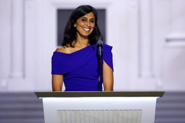 Usha Chilukuri Vance, wife of J.D. Vance speaks on stage on the third day of the Republican Natio<em></em>nal Co<em></em>nvention at the Fiserv Forum on July 17, 2024 in Milwaukee, Wisconsin.