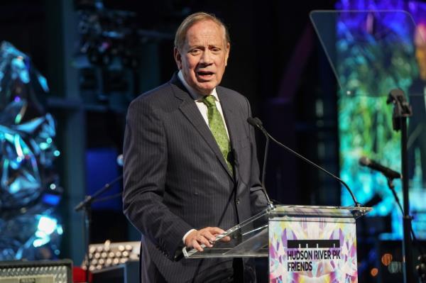 George Pataki speaking at a podium during the Hudson River Park Friends 25th Anniversary Gala in New York City