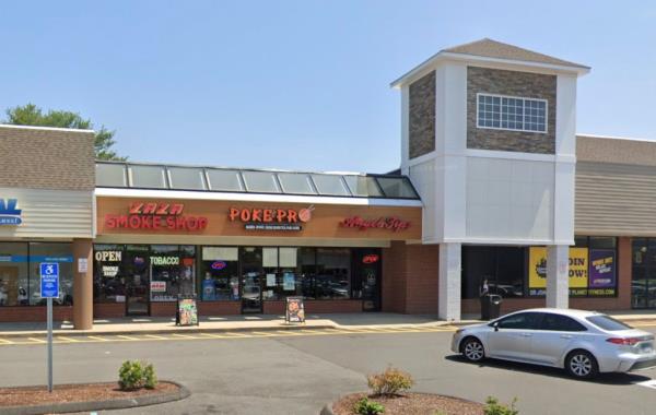 The storefront of the ZaZa smoke shop, which is located in a shopping center in Co<em></em>nnecticut is pictured.