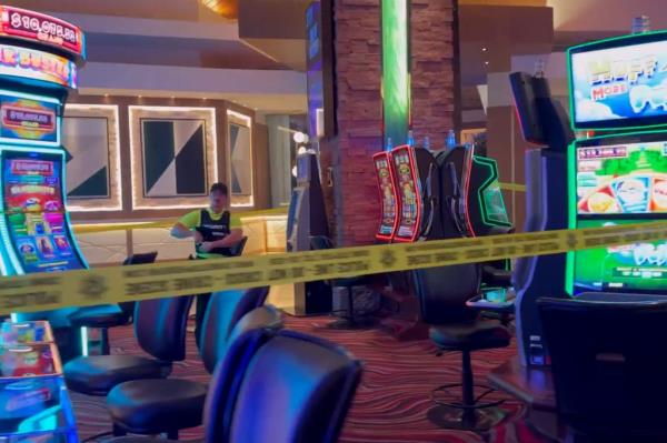 The casino floor was blocked off by crime scene tape, footage showed.