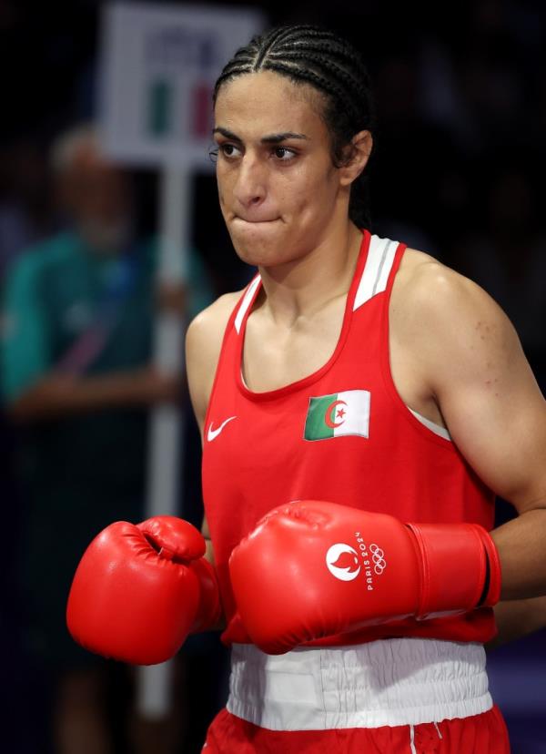 Khelif was banned from the women's boxing world champio<em></em>nships for failing testosterone tests.