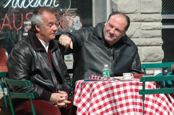 A pictrure of Tony Sirico and James Gandolfini in "The Sopranos."