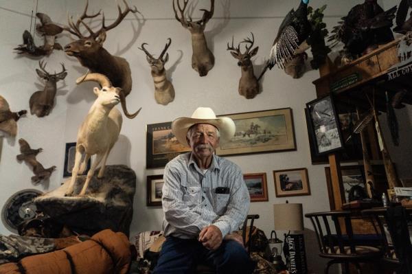 The owner of Laddas San Jose Ranch John Ladd poses in his house which is located at the U.S.-Mexico border in  Hereford, Arizona on August 1, 2024