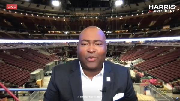 "I am so proud to co<em></em>nfirm that Vice President Harris has earned more than a majority of votes from all co<em></em>nvention delegates and will be the nominee of the Democratic Party following the close of voting on Monday," DNC chair Jaime Harrison said in a call.