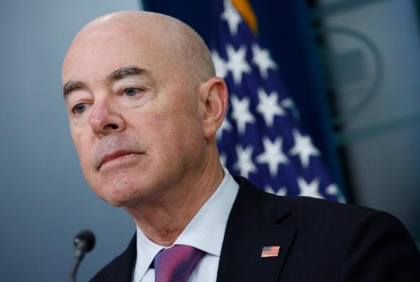 U.S. Secretary of Homeland Security Alejandro Mayorkas speaks at the daily press briefing at the White House on July 15, 2024 in Washington, DC.