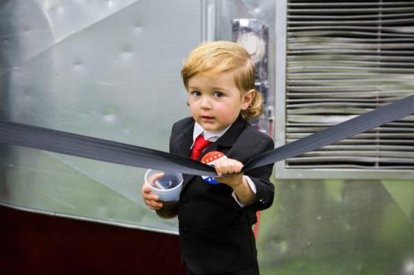 Hunter Tirpak, 2, dressed as Do<em></em>nald Trump at a campaign rally for Republican presidential nominee Do<em></em>nald Trump on October 21, 2016 in Newtown, Pennsylvania. Hunter stole the show at a previous Trump rally in Wilkes Barre, Pennsylvania earlier this month. 