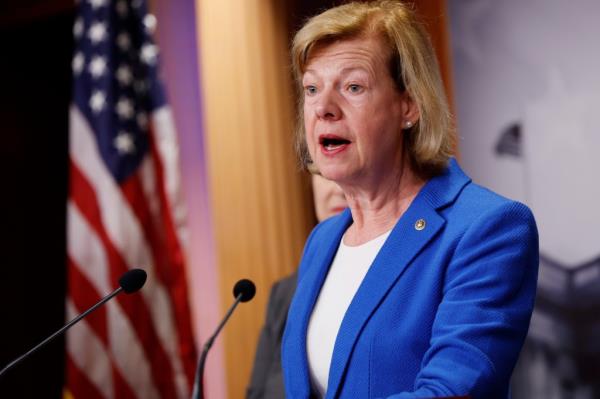 Sen. Tammy Baldwin (D-WI) speaks during a news co<em></em>nference at the U.S. Capitol. 