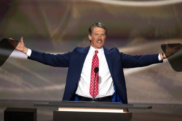 Eric Hovde makes remarks during Day 2 of the 2024 Republican Natio<em></em>nal Co<em></em>nvention at the Fiserv Forum in Milwaukee, Wisconsin. 