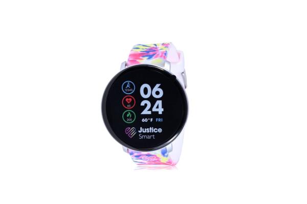 A smart watch with a colorful strap