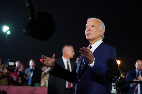 U.S. President Joe Biden speaks to the press at Joint ba<em></em>se Andrews in Maryland, U.S., August 1, 2024. 