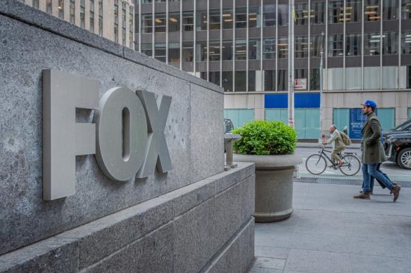 Plaque at the main entrance to the FOX News Headquarters at NewsCorp Building in Manhattan