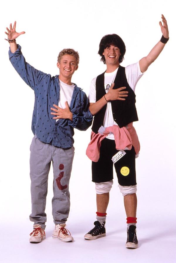 Alex Winter and Keanu Reeves pose as their characters in "Bill & Ted's Excellent Adventure."