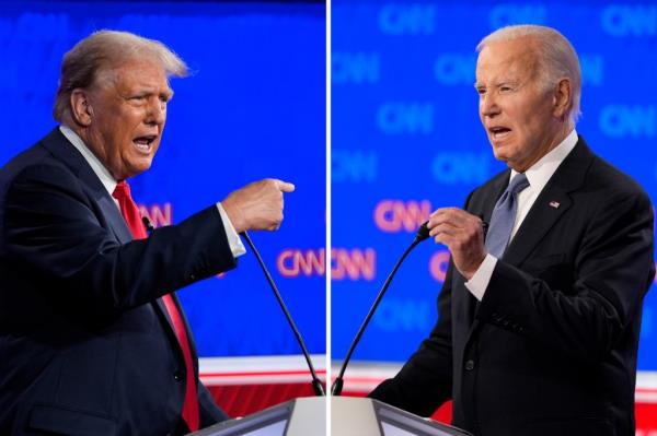 Do<em></em>nald Trump facing off against Joe Biden in the disasterous CNN debate.