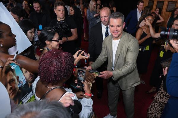 Damon arrives at the premiere of "The Instigators."