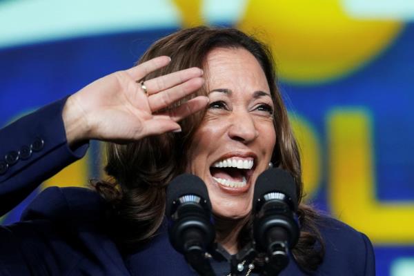 Democratic presidential candidate and U.S. Vice President Kamala Harris reacts as she delivers remarks during the Sigma Gamma Rho Sorority Inc.'s 60th Internatio<em></em>nal Biennial Boule event in Houston, Texas, U.S., July 31, 2024.