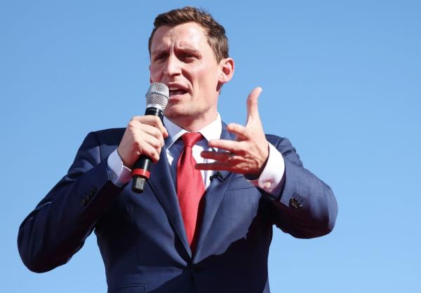 Republican candidate for U.S. Senate Blake Masters speaks at a campaign rally