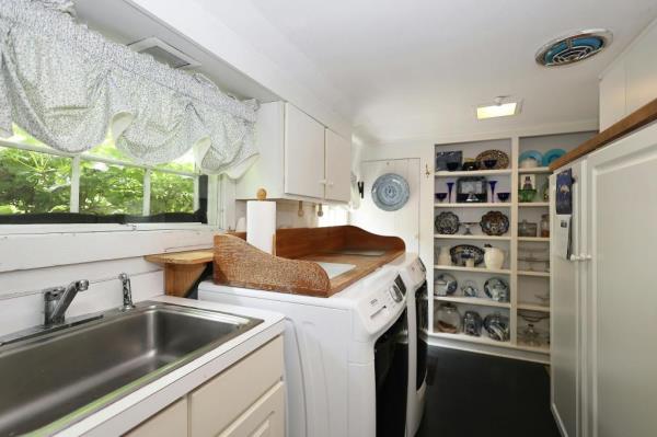 The kitchen's soapstone sink