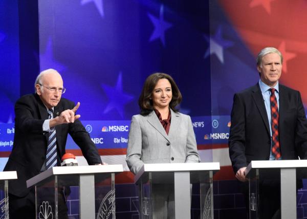 Larry David as Bernie Sanders, Maya Rudolph as Kamala Harris, and host Will Ferrell as Tom Steyer