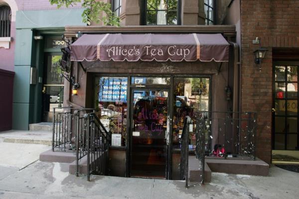 Storefront of Alice's Tea Cup, a special food location at 102 West 73rd Street in Manhattan