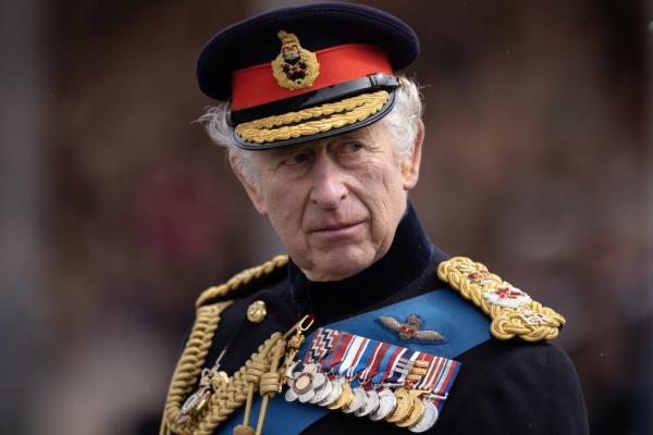 King Charles III inspecting the 200th Sovereign's parade at Royal Military Academy Sandhurst