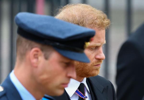 Prince Harry and Prince William arrive at Westminster Abbey in Lo<em></em>ndon on September 19, 2022, for the State Funeral Service for Britain's Queen Elizabeth II. 