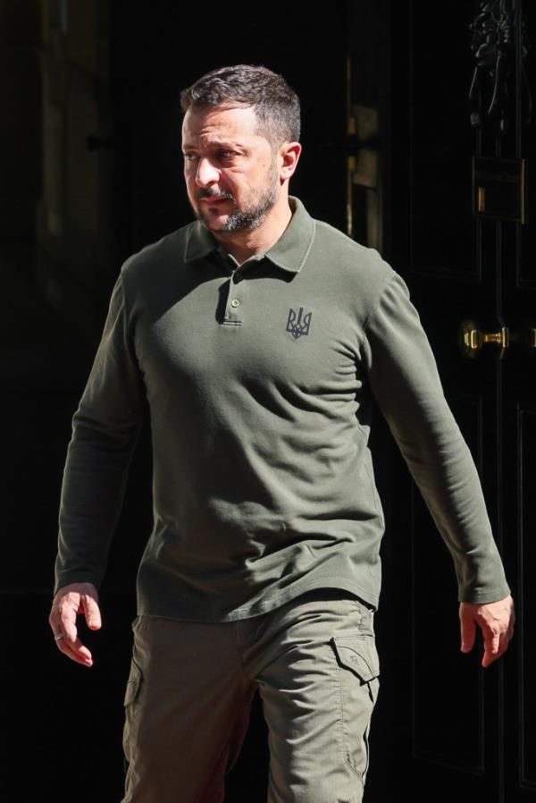 Zelenskyy exits 10 Downing Street. Sir Keir Starmer, Prime Minister of the United Kingdom, had earlier welcomed Volodymyr Zelenskyy, President of Ukraine, to Downing Street in London,