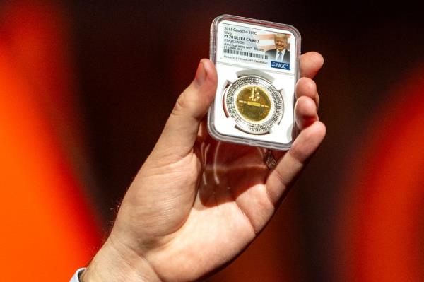 A bitcoin token at the 2024 Bitcoin Conference.