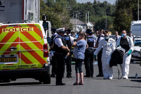 Police work at the scene in Southport, England, wher<em></em>e a man has been detained and a knife has been seized after a number of people were injured in a reported stabbing.